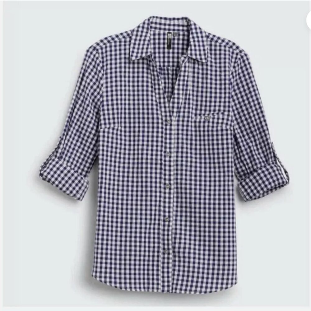 Kut From The Kloth Feena Button Up Roll Tab Textured Gingham Top